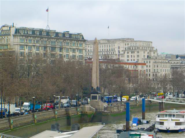 CIMG1712 (Small).jpg - Cleopatra's Needle. Savoy Hotel, Savoy Place (background buildings)